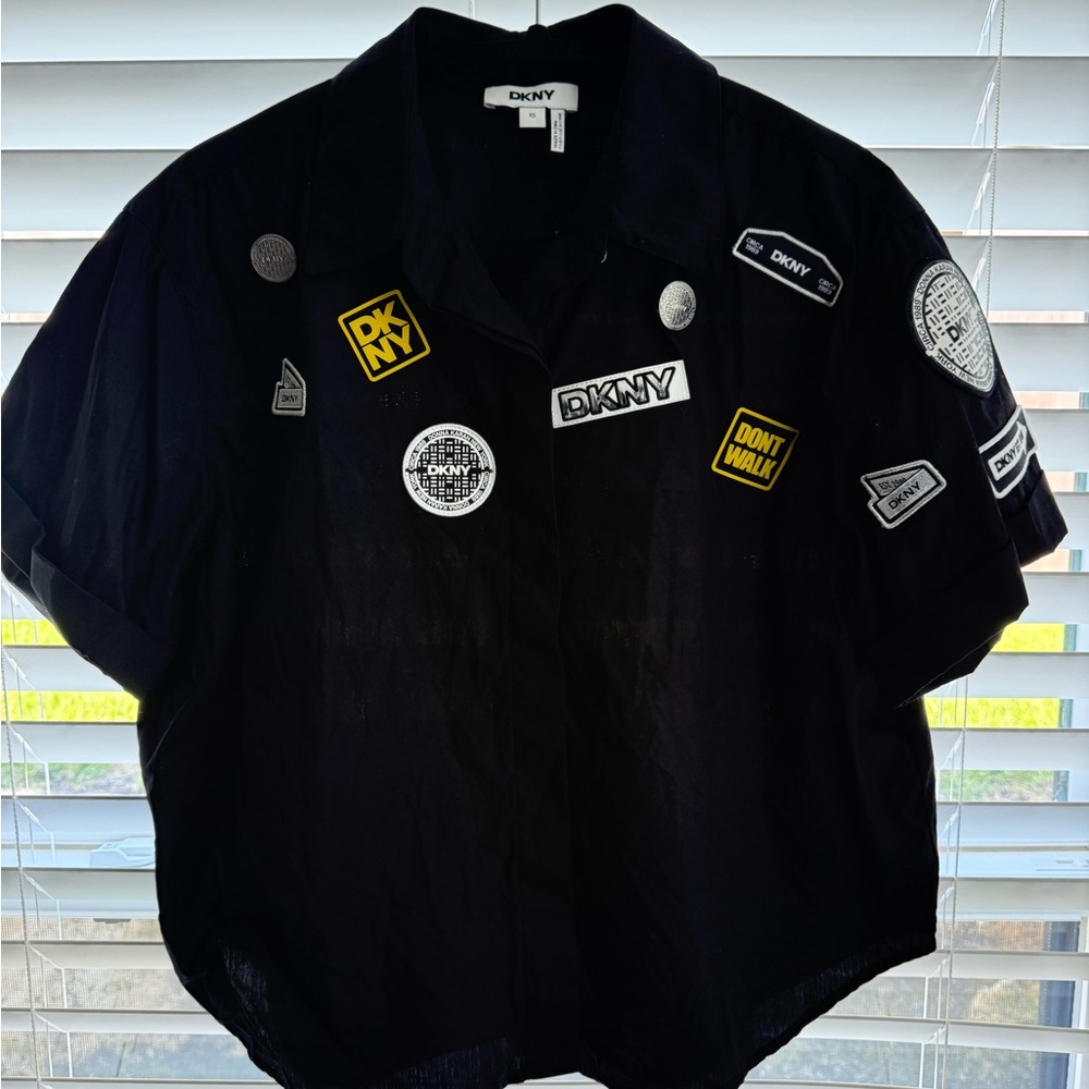 DKNY Black Shirt with Bold Patches